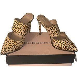 BCBGeneration Heel Harlina Mule Pump Cow Fur Cheetah Print Slip On Size: 7.5